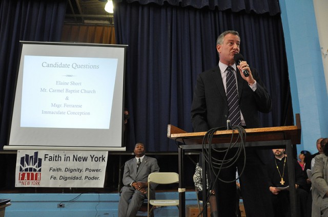1. Democratic Nominee for Mayor, Bill de Blasio, at a Faith in New York event in Far Rockaway. Image by Faith in New York.